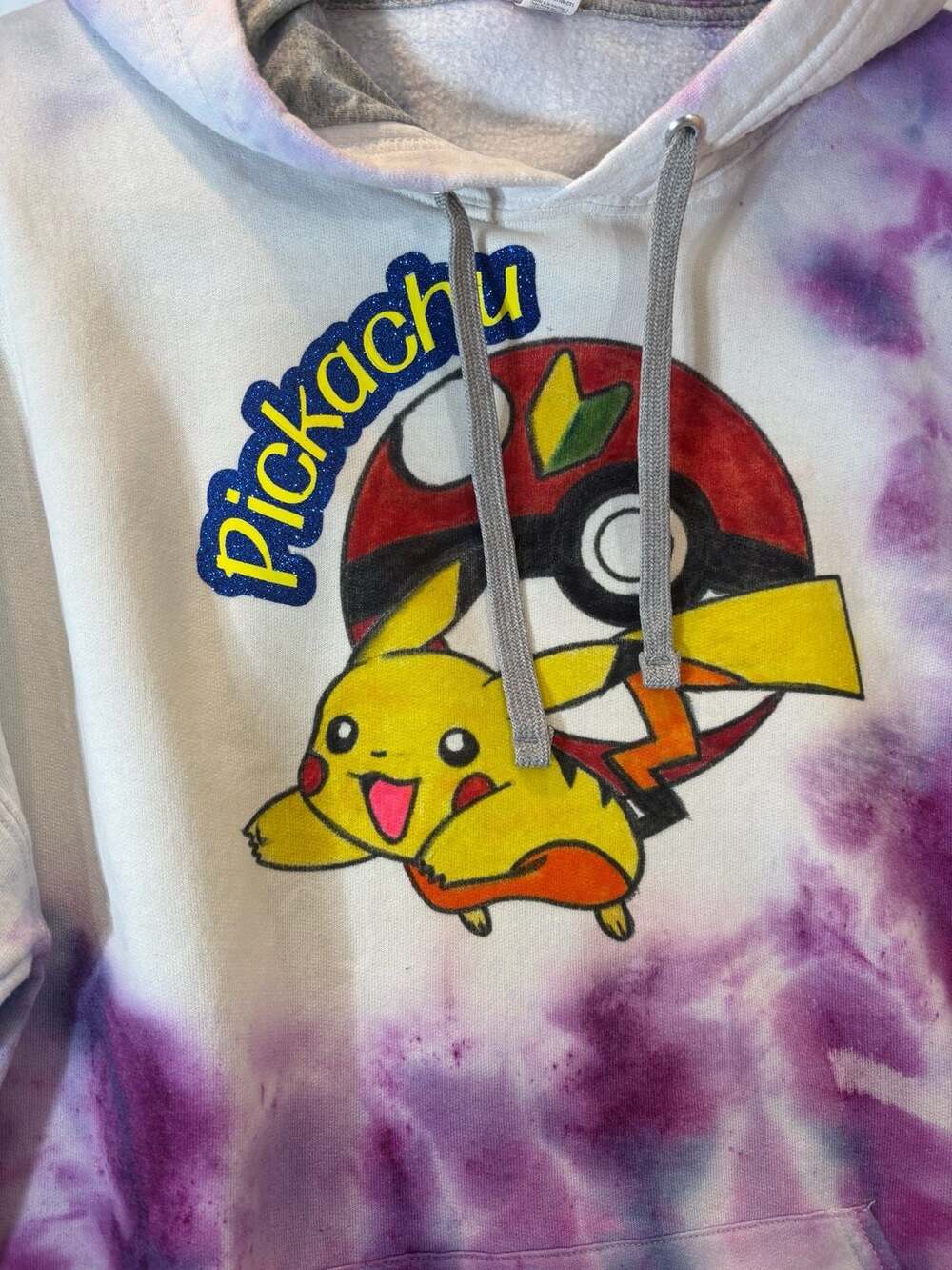 Reworked  Rescued Pokemon Pikachu Tie Dye Hoodie Size Large